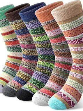 NEW - Colorful 5 Pairs Socks for Women Winter Boot Cozy Crew Vintage Soft Calf
